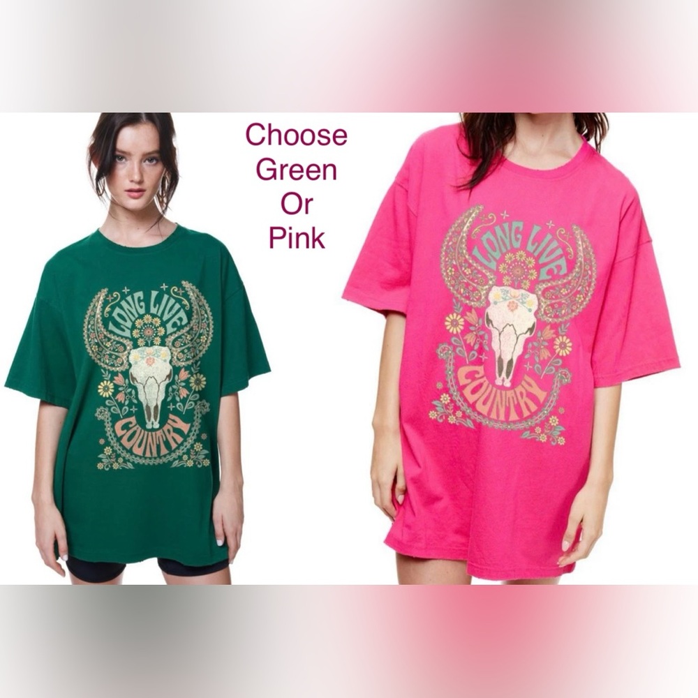 Restocked! New pink or Green cotton graphic shirt oversize small/med med/large